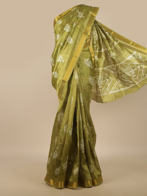 

Pothys Green & White Ethnic Motifs Printed Zari Saree
