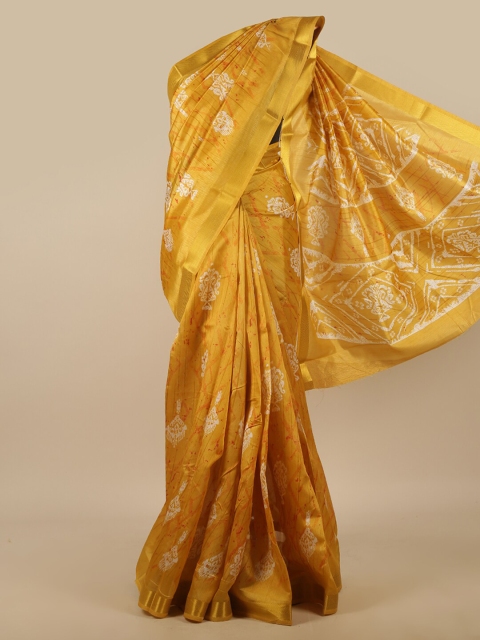 

Pothys Yellow & White Ethnic Motifs Printed Zari Saree