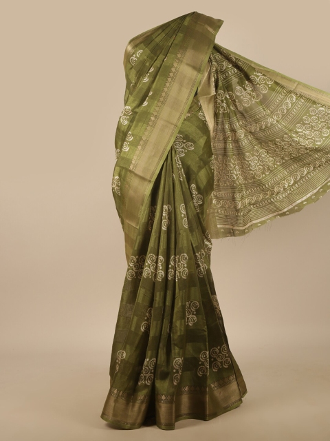 

Pothys Green & White Floral Printed Zari Saree