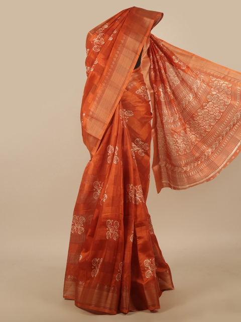 

Pothys Rust & Off White Ethnic Motifs Zari Saree