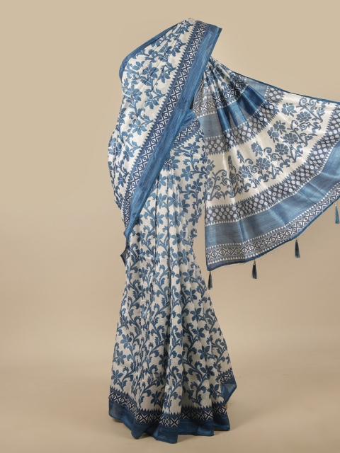 

Pothys White & Blue Floral Printed Cotton Blend Saree