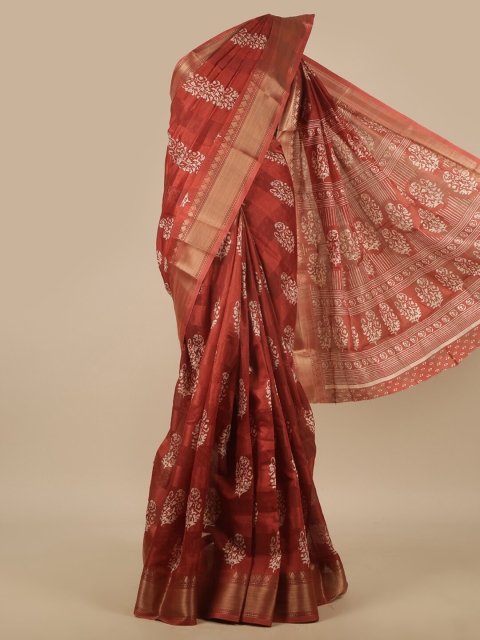 

Pothys Rust & Off White Ethnic Motifs Zari Saree