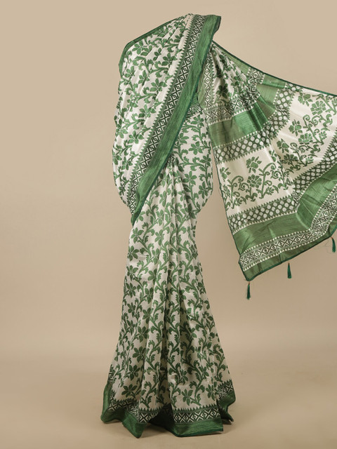 

Pothys White & Green Floral Printed Saree