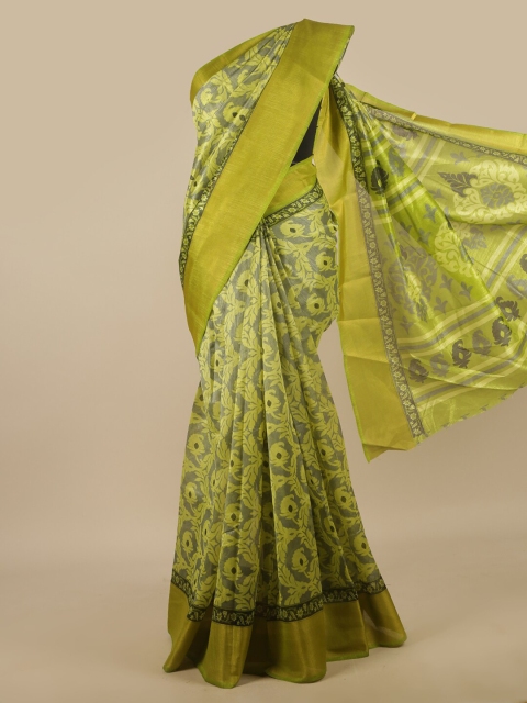 

Pothys Green & Grey Floral Saree