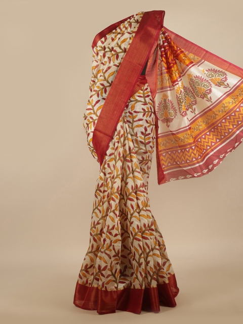 

Pothys White & Maroon Floral Zari Saree