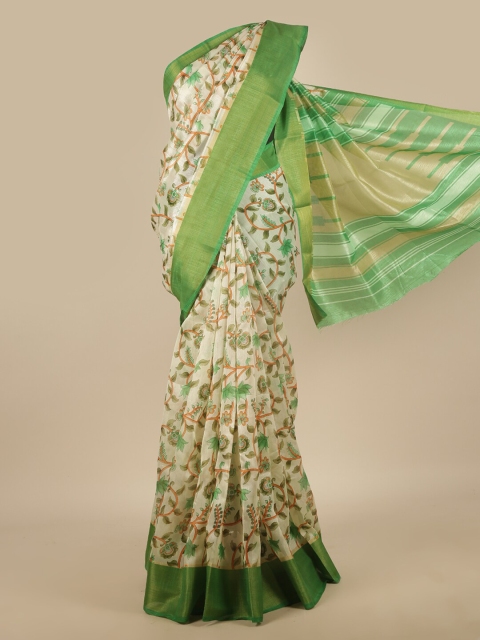 

Pothys White & Green Floral Printed Cotton Blend Saree