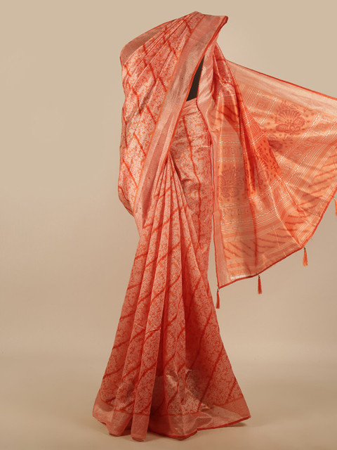 

Pothys Orange & Off-White Floral Printed Saree