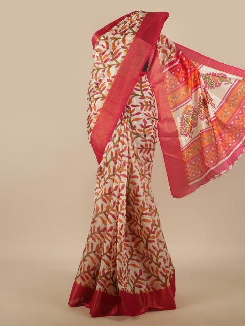 

Pothys White & Red Floral Printed Zari Saree