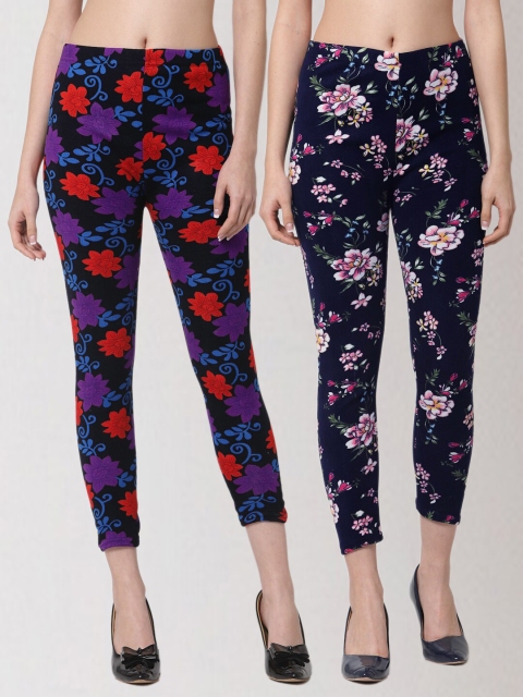 

KLOTTHE Women Set of 2 Multicoloured Printed Skinny Fit Jeggings, Multi