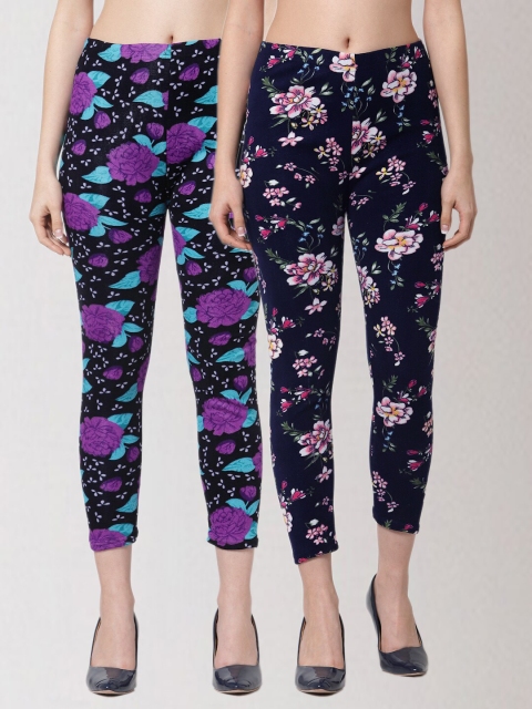 

KLOTTHE Women Pack Of 2 Printed Skinny-Fit Woolen Jeggings, Black