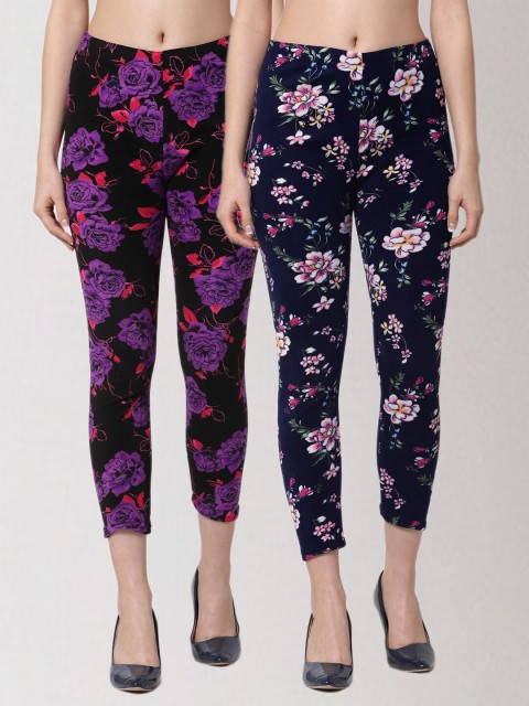 

KLOTTHE Women Pack Of 2 Printed Skinny-Fit Treggings, Black