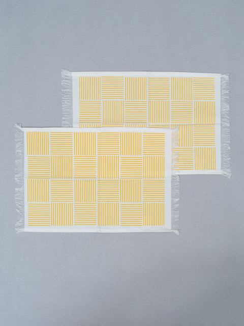 

The Yellow Dwelling Set of 2 Mustard Yellow & White Printed Cotton Table Placemats