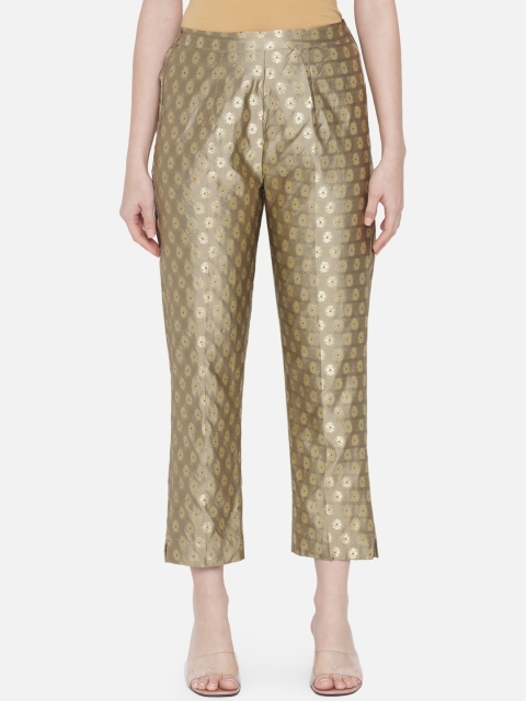 

VAABASTA Women Taupe Ethnic Motifs Tapered Fit Trousers
