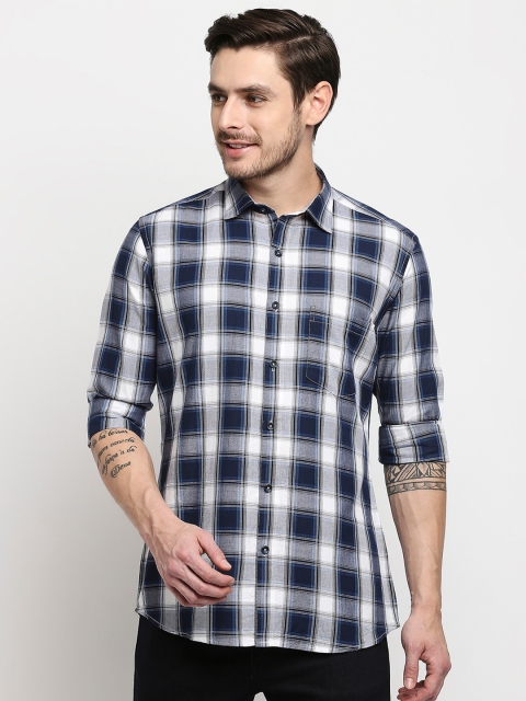 

EVOQ Men Blue Classic Tartan Checks Pure Cotton Casual Shirt