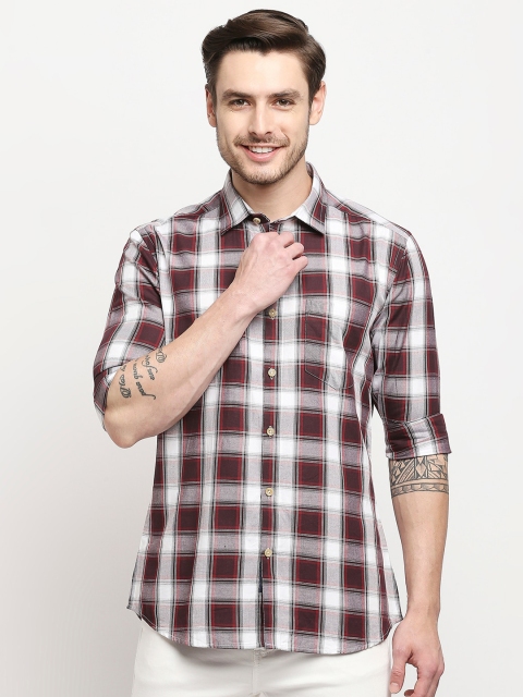 

EVOQ Men Maroon Classic Tartan Checks Pure Cotton Casual Shirt