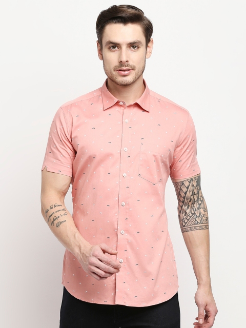 

EVOQ Men Peach-Coloured Classic Printed Pure Cotton Casual Shirt