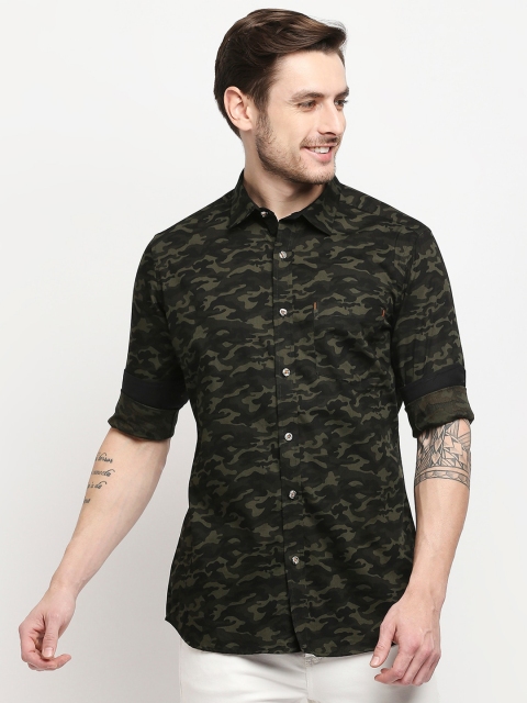 

EVOQ Men Green Classic Printed Pure Cotton Casual Shirt