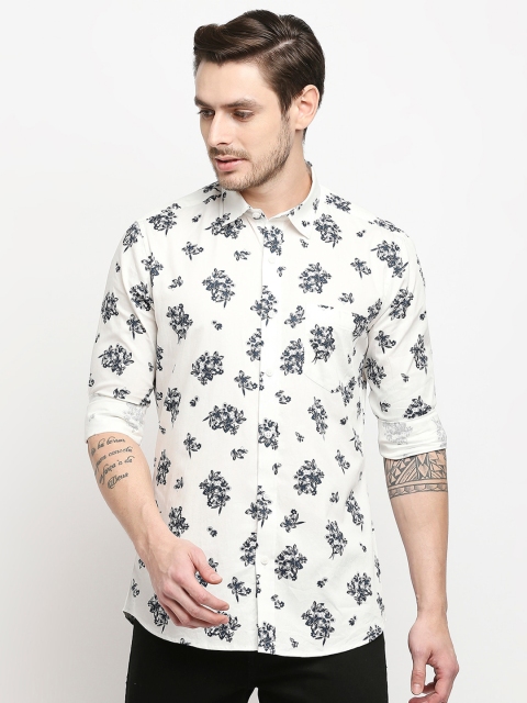 

EVOQ Men White Classic Floral Printed Pure Cotton Casual Shirt