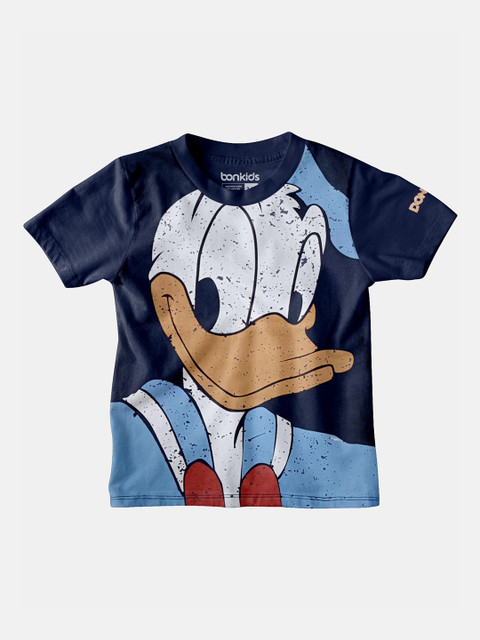 

BONKIDS Boys Navy Blue Donald Duck Printed Raw Edge T-shirt