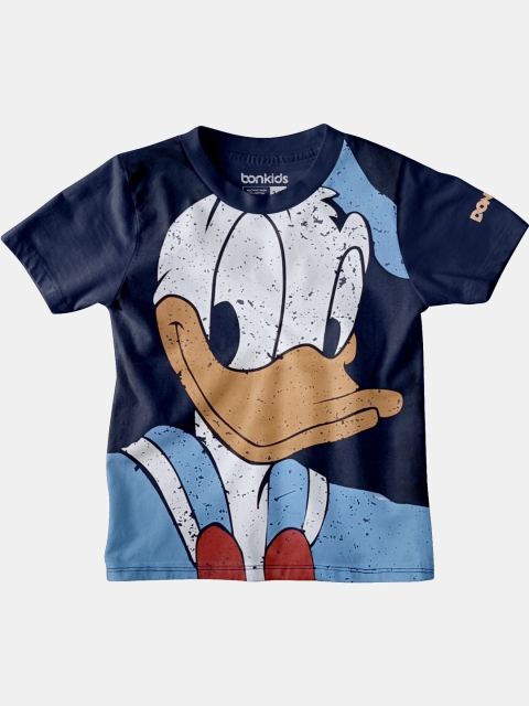 

BONKIDS Boys Navy Blue & Blue Donald Duck Printed Raw Edge T-shirt