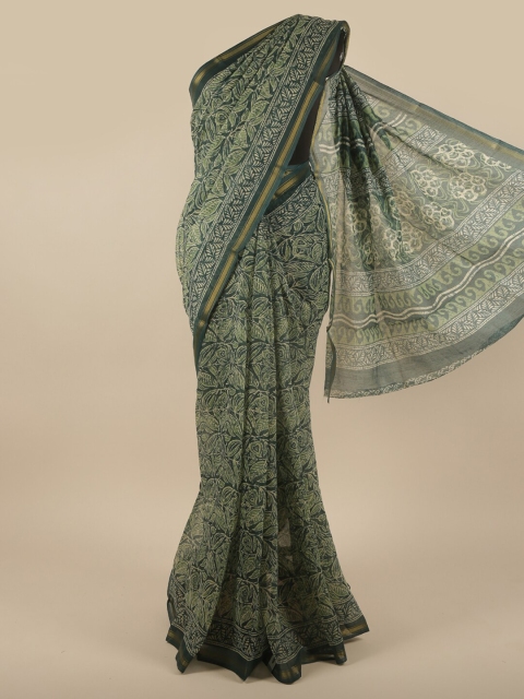 

Pothys Green & White Floral Cotton Blend Zari Saree