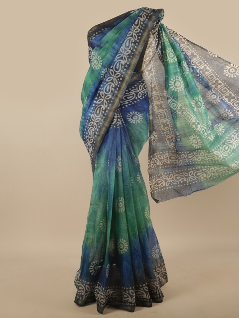 

Pothys Blue & Green Ethnic Motifs Printed Cotton Blend Saree