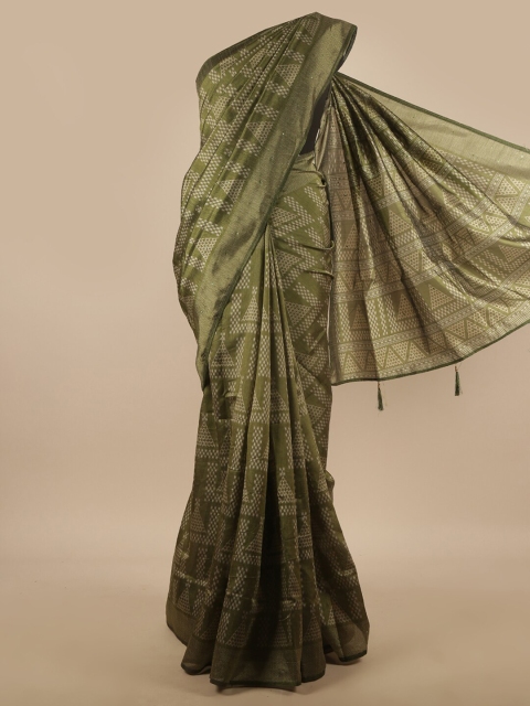 

Pothys Green & White Cotton Blend Saree