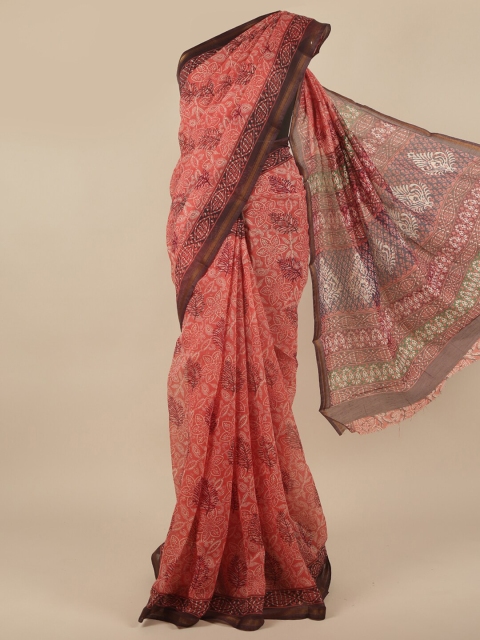 

Pothys Pink & Brown Ethnic Motifs Printed Cotton Blend Saree