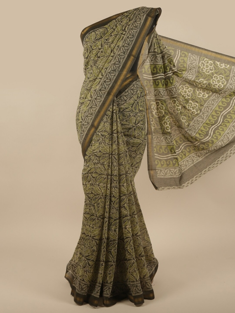 

Pothys Green & White Floral Printed Zari Saree