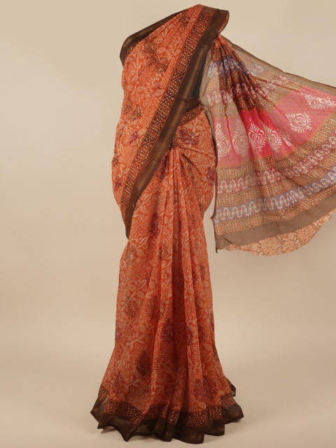 

Pothys Peach-Coloured & White Floral Saree