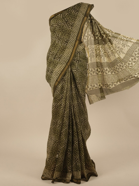 

Pothys Green & Gold-Toned Cotton Blend Zari Saree
