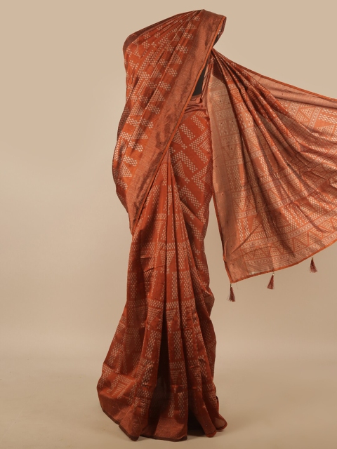

Pothys Rust & White Geometric Printed Cotton Blend Saree