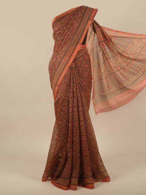 

Pothys Brown & Pink Ethnic Motifs Cotton Blend Zari Saree