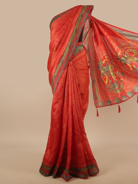

Pothys Red & Green Printed Cotton Blend Saree