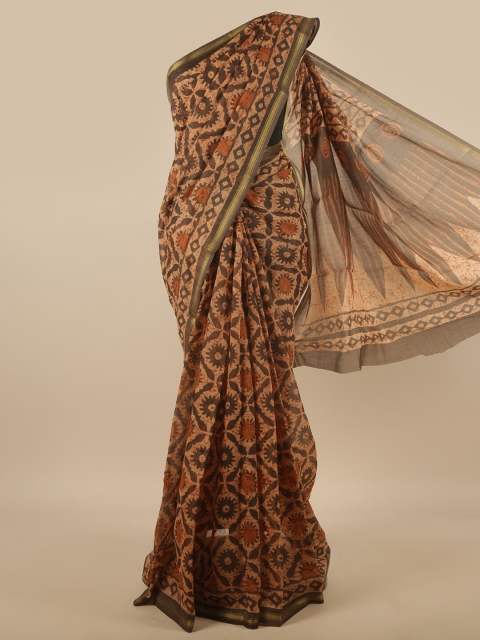 

Pothys Brown & Gold-Toned Ethnic Motifs Printed Zari Saree