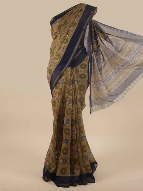 

Pothys Green & Navy Blue Ethnic Motifs Printed Saree