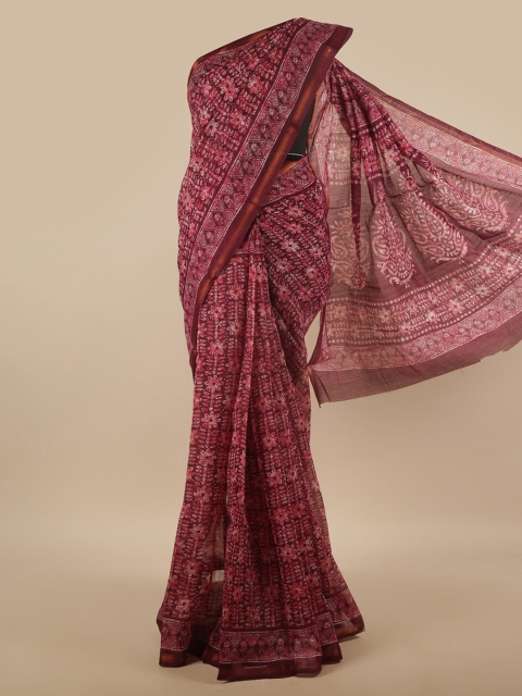 

Pothys Purple Floral Cotton Blend Zari Saree