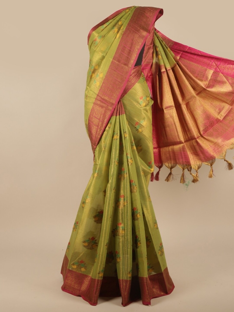 

Pothys Green & Pink Ethnic Motifs Printed Jute Silk Saree