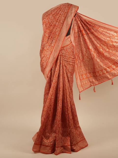 

Pothys Rust & Off White Ethnic Motifs Printed Cotton Blend Saree