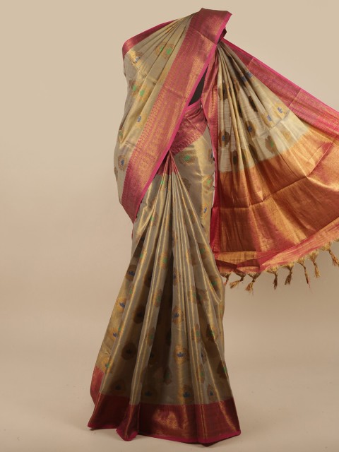 

Pothys Grey & Pink Floral Woven Design Jute Silk Saree