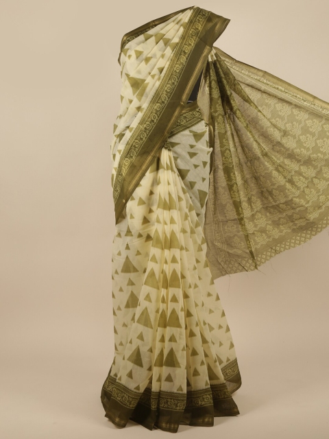 

Pothys Cream & Green Printed Cotton Saree