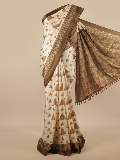 

Pothys Cream-Coloured & Brown Geometric printed Cotton Blend Saree