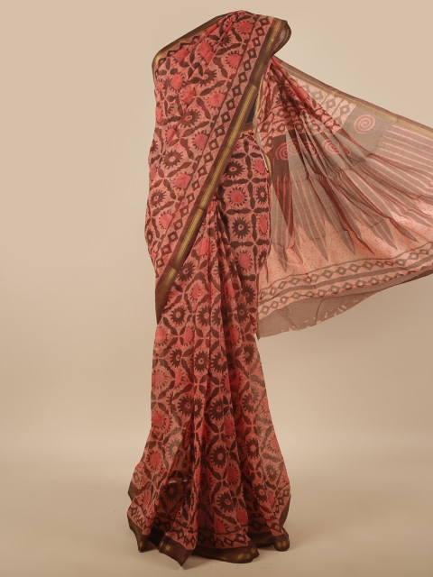 

Pothys Pink & Gold-Toned Ethnic Motifs Cotton Blend Zari Saree