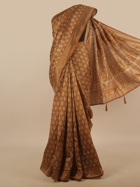 

Pothys Brown & Off White Ethnic Motifs Printed Cotton Blend Saree