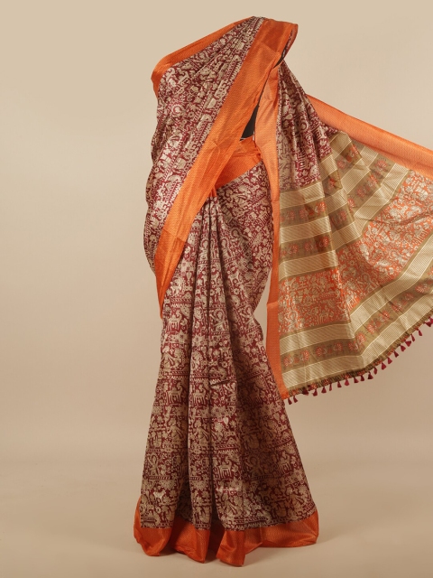 

Pothys Maroon & Orange Ethnic Motifs Printed Saree