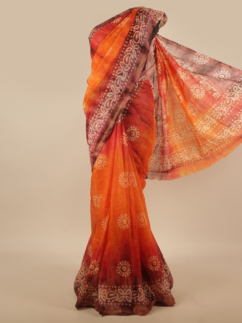 

Pothys Orange & Off White Batik Zari Cotton Blend Saree