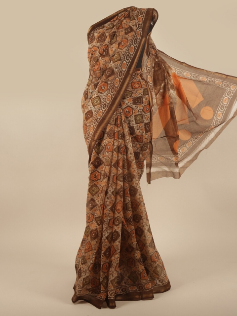 

Pothys Brown & Orange Abstract Printed Cotton Blend Saree