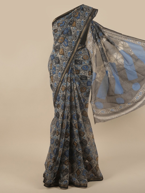 

Pothys Grey, Blue & White Ethnic Motifs Printed Saree