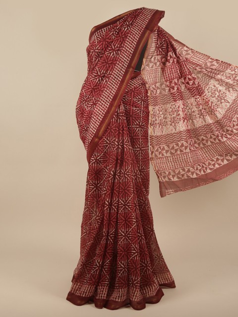 

Pothys Maroon & White Abstract Printed Cotton Blend Saree