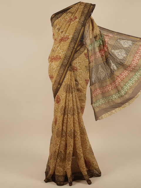 

Pothys Mustard & Brown Ethnic Motifs Printed Saree